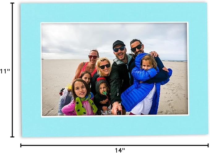 Pack of 25 Acid Free 11x14 Mats Bevel Cut for 8.5x11 Photos - Aquamarine Blue Precut Matboards For Pictures, Photos, Framing - 4-ply Thickness
