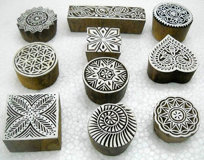 Wholesale Lot of 10 Classic Designs Wooden Block Stamps/ Tattoo/ Indian Textile Printing Blocks