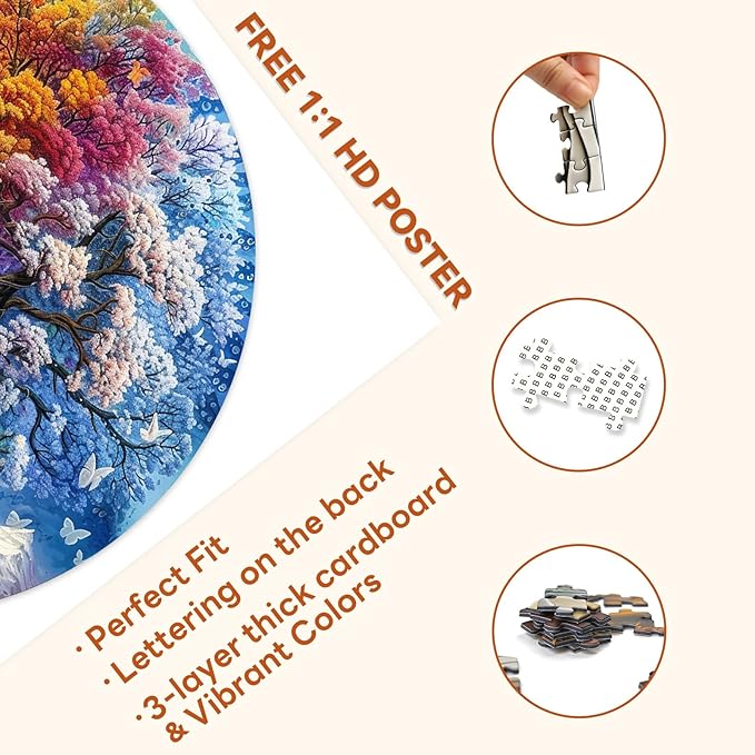 masseruon Round Puzzles for Adults 1000 Pieces-Tree of Life Puzzle-26.6x26.6in Jigsaw Puzzles with HD Matte Finish-Hard Impossible Difficult for Adult-Challenging Gift for Puzzle Lovers