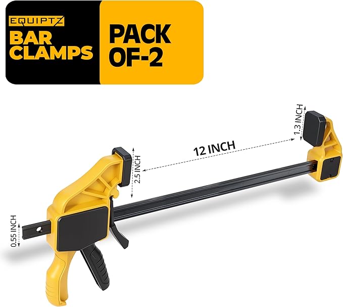 12 inch Bar Clamps for Woodworking – 2 Pack Quick Grip Clamps Set with 150 lbs Force – Wood Clamps for Gluing, Carpentry, DIY, and Metalworking (12 inch Size, 2 Pack)