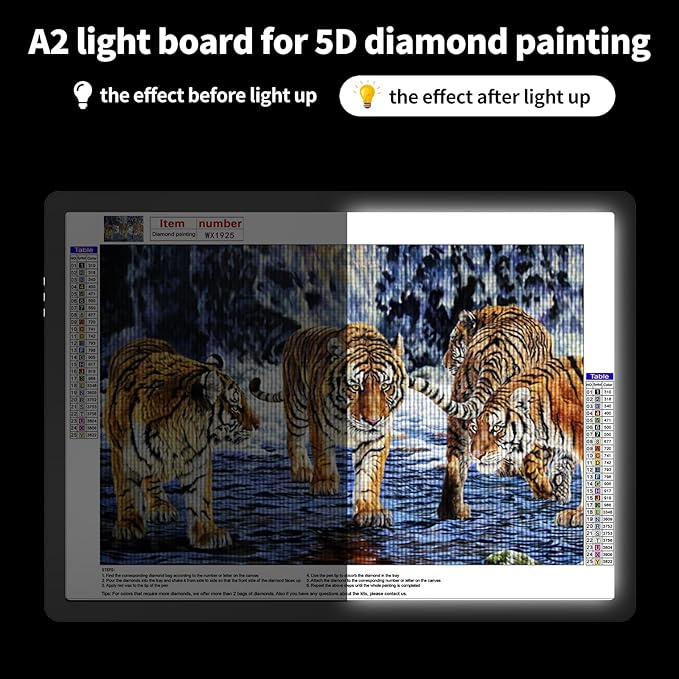 TOHETO A2 Light Pad 25.2''x18.4'', Large Magnetic LED Light Board for Diamond Painting, 3-Color Modes Light Box for Tracing, 6-Level & Stepless Dimmerable Diamond Art Light Table for Drawing,Sketching