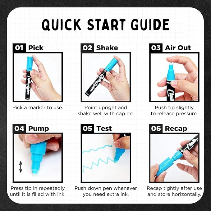 Chalkola 6 White Chalk Markers for Blackboard, Chalkboard Signs, Car Window, Bistro, Glass | Washable Fine Tip, Bold & Jumbo Size Dry Erase Liquid Chalk Pens Erasable (1mm, 3mm, 6mm, 10mm, 15mm, 30mm)
