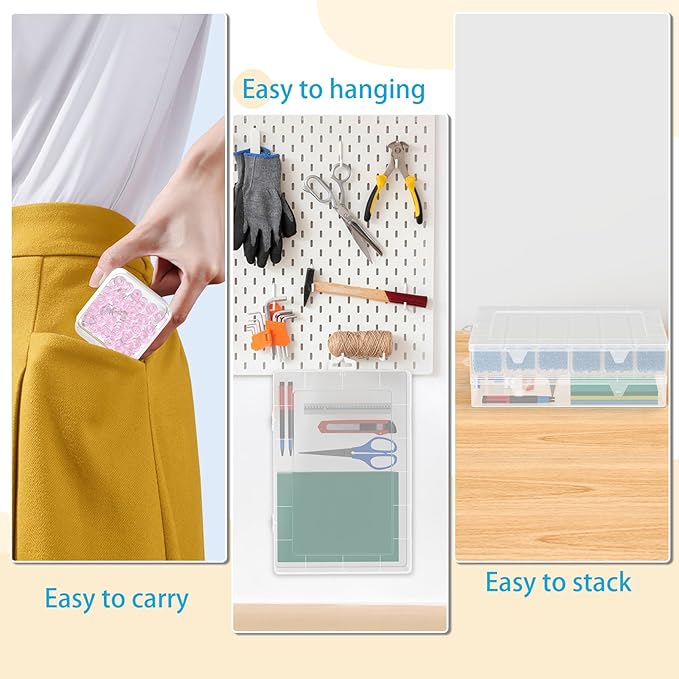 Mathtoxyz Extra Large Bead Organizer, 122 PCS Small Plastic Craft Storage Box with Hinged Lid and Labels Clear Bead Organizers and Storage Boxes for Jewelry, Diamonds, Bracelet Making DIY