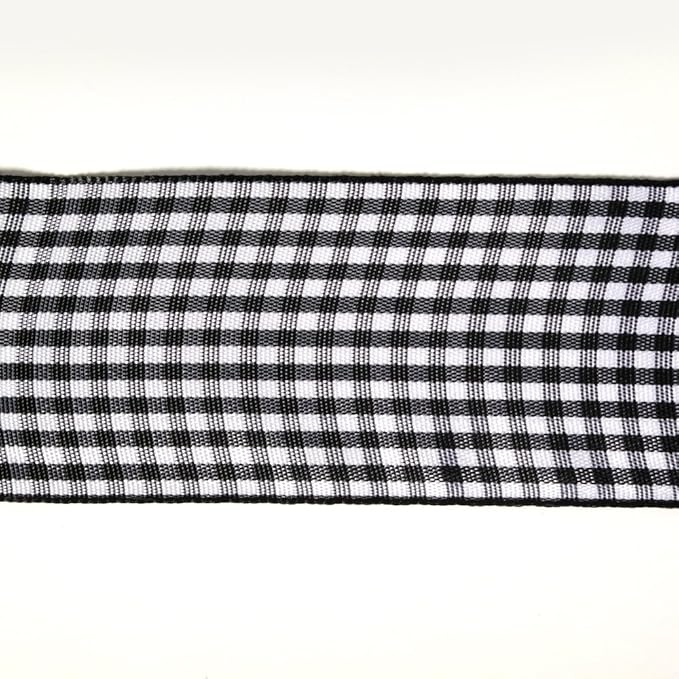 1.5 Inch Black and White Woven Edge Gingham Ribbon 25 Yards Each Roll 100% Polyester (1-1/2", Black)