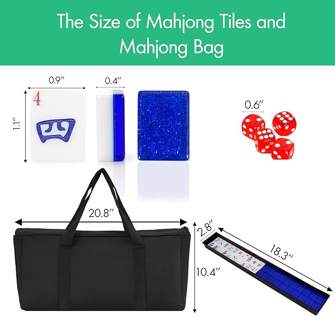 American Mahjong Set with 160 Acrylic White Tiles and 4 Transparent Holders/Pushers, Portable American Style Mahjong Game with Carrying Bag, Classic Board Games for Family Night