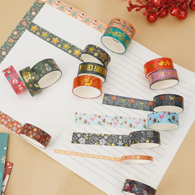 Christmas Washi Tape Set 17 Rolls Holiday Washi Tape for Journaling Decorative Tapes Christmas Duct Tapes Designs Gifts for Daughter Gifts for Friends Stocking Stuffer for Women