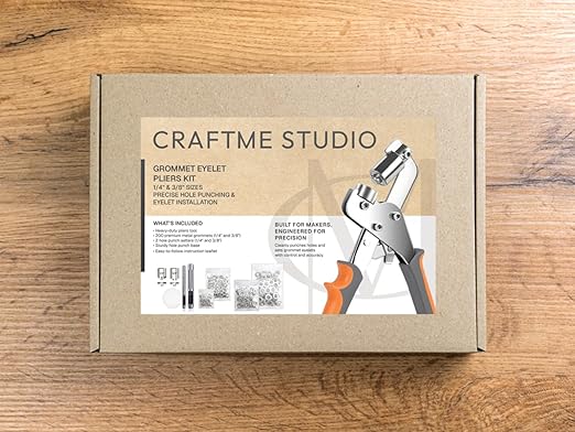 CRAFTMEMORE Grommet Tool Kit with 200 Silver Grommets, 3/8 and 1/4 inch Double Head Pliers, for Tarps, Fabric Rings, Leather, Tents, Vinyl, Canvas