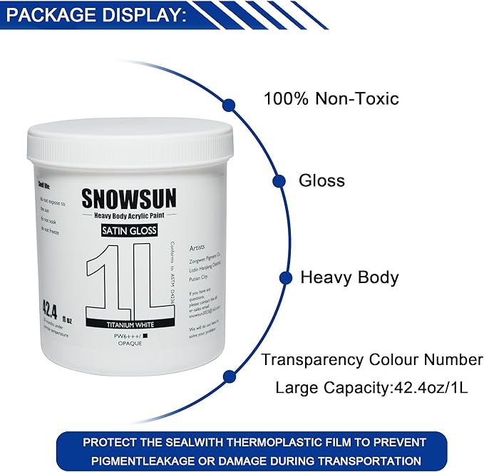 SNOWSUN Large Bulk Acrylic Paint Set,12 Color Heavy Acrylic Paints, Black & Titanium White1 L /42.4 oz Each, and 25ml*10 Pouch Small Set, Rich Pigments, Gloss Non-Toxic Thick Art Paints for Multi-Surface Canvas Wood Ceramic Fabric Wall- Ideal for Artis...