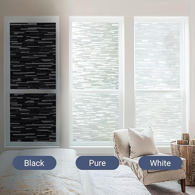 Haton Blackout Window Film, Black Out Window Cover, Sun Light Blocking Frosted Privacy for Glass Door, Heat Control Room Darkening Tint for Home Day Sleep, Non-Adhesive, Black 17.5" x 78.7"