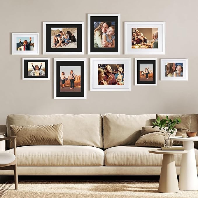 Egofine 6x8 White Picture Mats Pack of 11, Frame Mattes for 5x7 Pictures, Acid Free, 1.2mm Thickness, with Core Bevel Cut