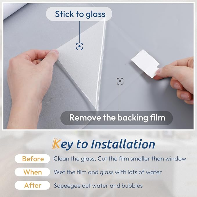 rabbitgoo Window Privacy Film, Frosted Glass Window Clings, Static Cling UV Heat Blocking Door Stickers for Home Bathroom, Removable Indoor Decal Coverings Day and Night, Pure, 11.8 x 78.7 Inches