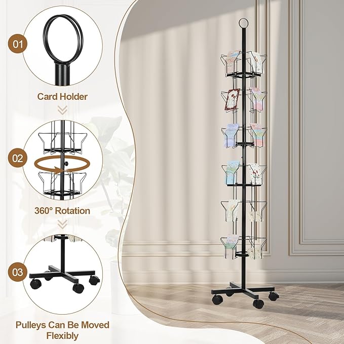 PATIKIL 2Pack 6 Tier Rotating Greeting Card Rack, Metal Spinning Greeting Card Display Stand Portable Postcard Rack Holder Organizer for Postcard Sticker Photo Desk Book Stamp, Black