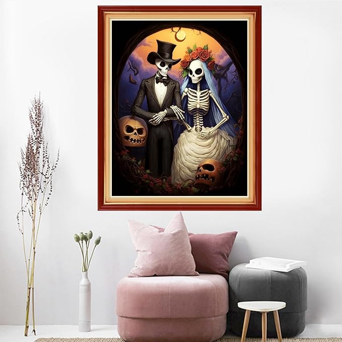 Dooxvey Cross Stitch Kit for Adult Beginners - Full Range of Stamped Kits, 11CT Patterns - Skeleton Couple, 16x20 inch