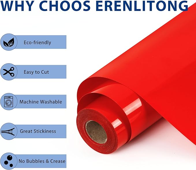 RENLITONG Red Iron on Vinyl 12Inch by 20ft Roll HTV Heat Transfer Vinyl for T-Shirt HTV Rolls for All Cutter Machine - Easy to Cut & Weed for Heat Transfer Design