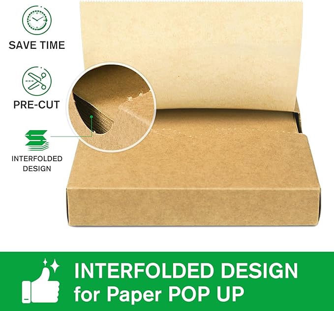 Precut POP UP Deli Paper Sheet Pack of 200, Interfolded Heavy Paper for Food Wrap and Serving (6" x 10-1/2", Kraft）