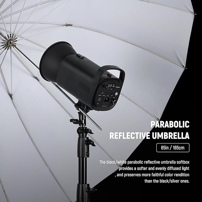 NEEWER 65"/165cm Parabolic Reflective Umbrella Photography with White Inner, Soft Lighting with Diffuser Cover, Bag, Quick Fold for Camera Photo Studio Video Light Shooting Monolight Flash, NS3U