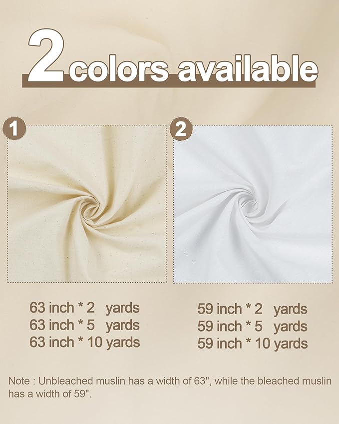 HOTGODEN Medium Weight 100% Cotton Muslin Fabric: 59 inch x 10 Yards Bleached Muslin Linen Fabric Material for Sewing Material Apparel Cloth