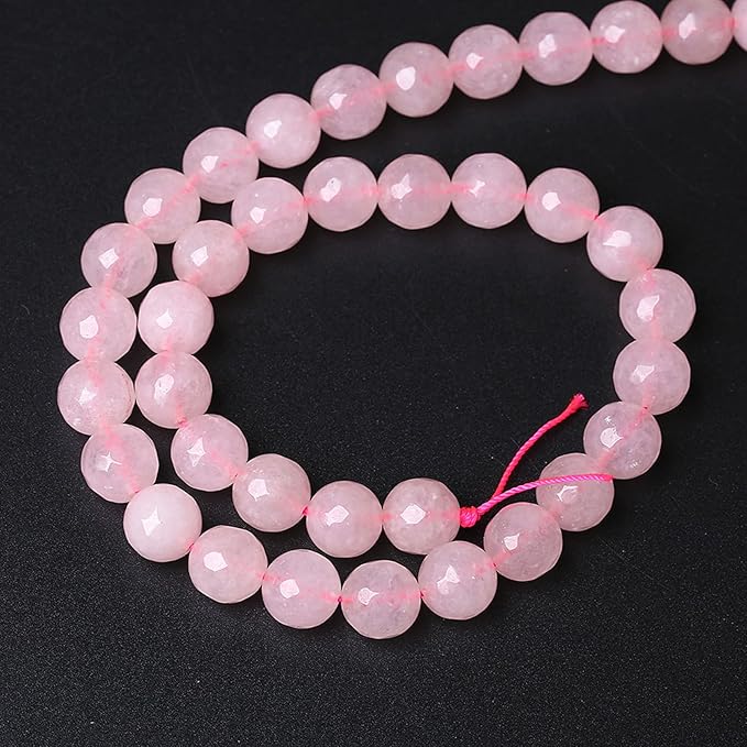36pcs 10mm Natural Rose Pink Quartz Crystal Faceted Stone Beads for Jewelry Making Energy Healing Power Stone Beads DIY Bracelet Necklace Accessories 15" (10mm, Faceted Rose Quartz)