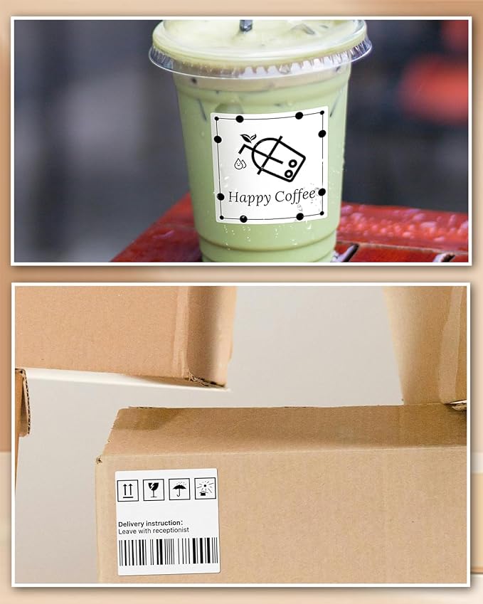 iEager White Square Thermal Label Stickers, 3" x 3" Self-Adhesive Square Direct Thermal Labels with Perforation Line, 500 Sheets/Roll