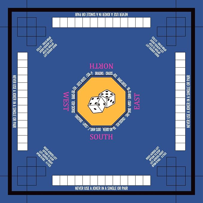 Mahjong Mat for Table 33''x33'', Non-Slip Mahjong Cloth Cover with Game Rules, Mahjong Tablecloth for Poker, Board Games Table Mat, Card Games, Tile Games, Dominoes (Blue)
