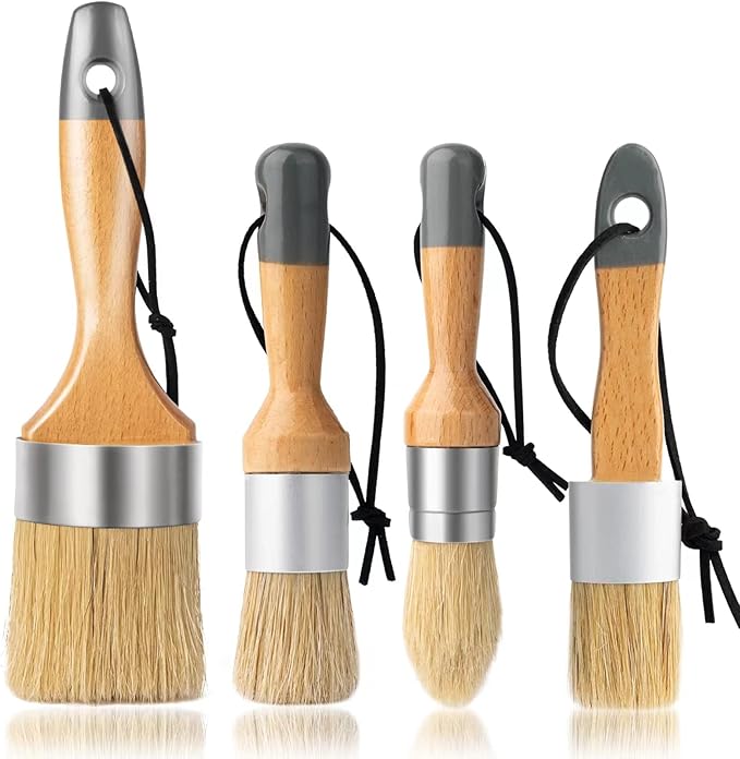 Chalk and Wax Paint Brush Furniture Set of 4, Small Round and Large Oval Brush with Natural Bristles, Perfect for Painting or Waxing Furniture, Ideal for Home Decor