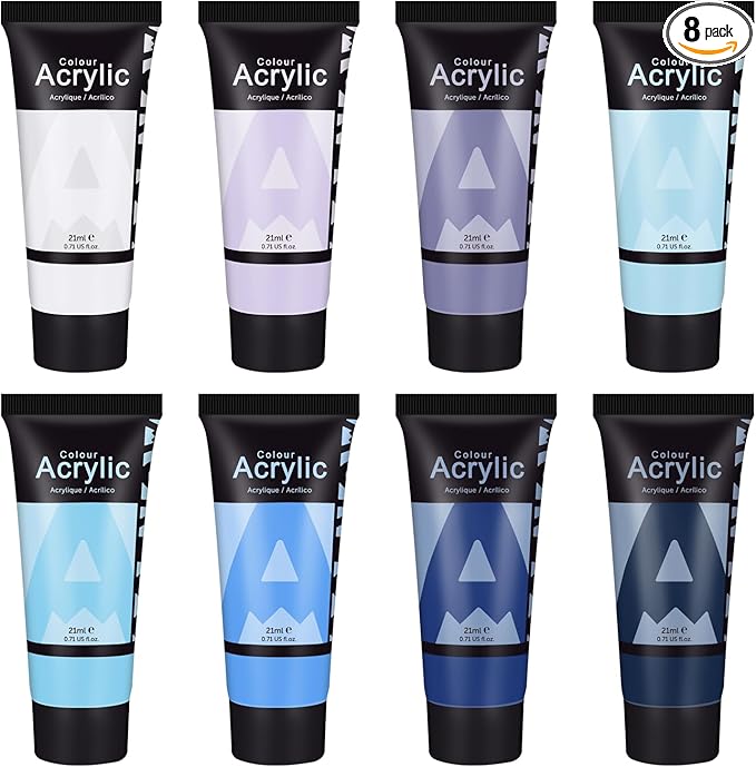 AUREUO Marine Acrylic Paint Set - 8 Ocean Blue Colors 0.71 Fl Oz / 21ml Tubes Aqua Tone Art Paints for Crafts Seascapes, Non-Toxic, Lightfast, High Pigment Artist Paints