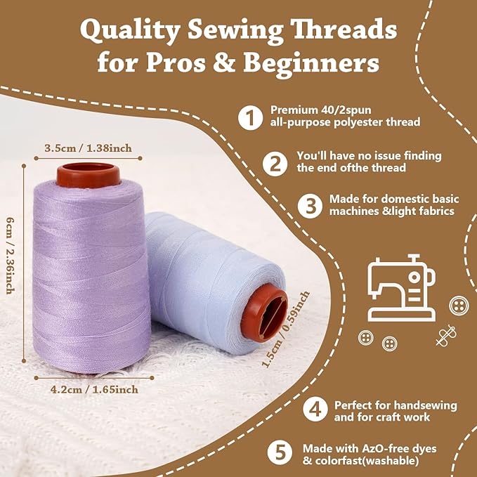 42 Colors Sewing Thread Kit All Purpose Polyester Thread Assorted Colors for Sewing Machine and Hand Stitching Use - 800 Yards per Spool