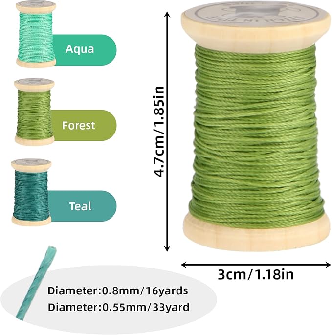 Natural Waxed Thread, 0.55mm/0.8mm, Wax Thread for Handcrafted Wrapping, Sewing, Bookbinding, Leather Threads, Beginners Craft DIY, Hemp Cord (Teal/Aqua/Forest, 0.8mm/16 Yards)