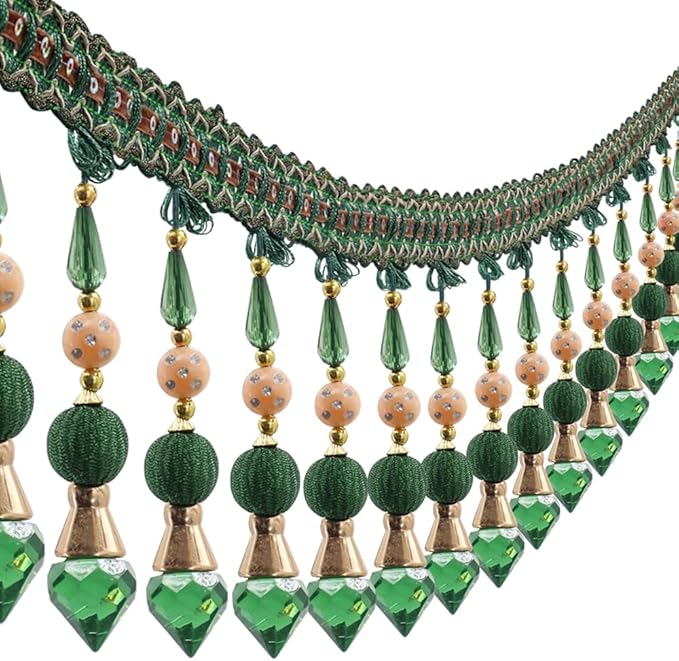 3yards Beading Fringe Trimming Long Beads Tassel Curtain Trim Ribbon Trim for Cover Edge Decorative (green)