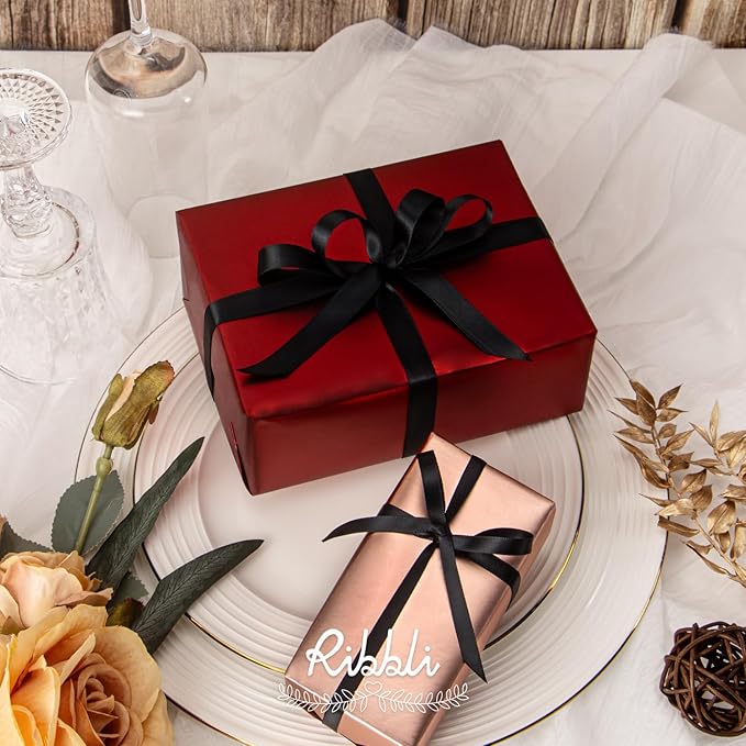 Ribbli Black Satin Ribbon Double Faced Satin 1/4 Inch x Continuous 100 Yards-Black Ribbon for Gift Wrapping Crafts Wedding Decoration Bows Bouquet Floral Arrangement