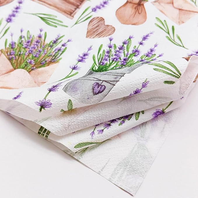 Paper Napkins 80 Pack 2 Ply Floral Beverage Luncheon Dinner Paper Napkins Lavender Print Disposable Napkins for Wedding Anniversary Celebrations, 6.5X6.5 Inches Folded