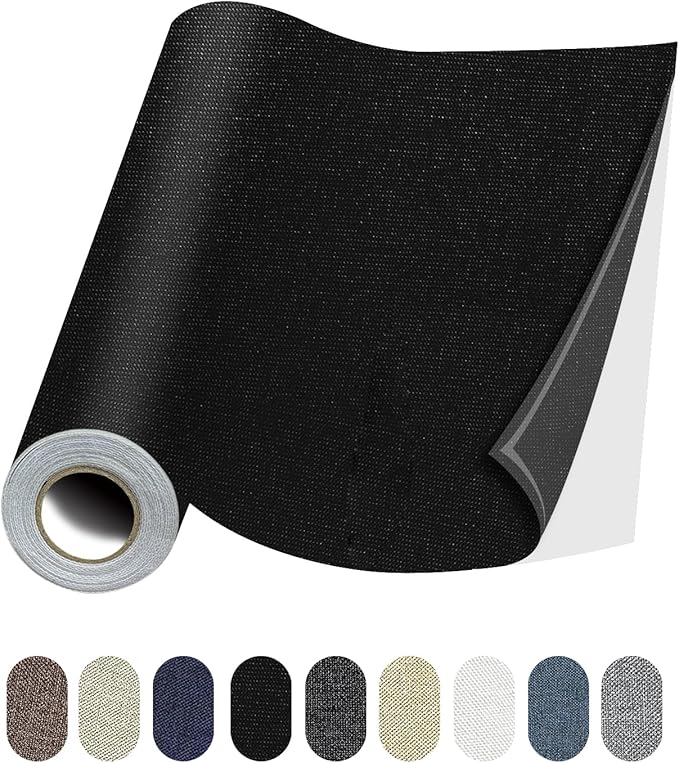 Fabric Repair Patches, Linen Repair Tape Self-Adhesive Fabric Patches Durable, DIY Large Linen Tape for Sofa, Couches, Furniture, Chair, Clothing （3.5X79 Inch, Black）
