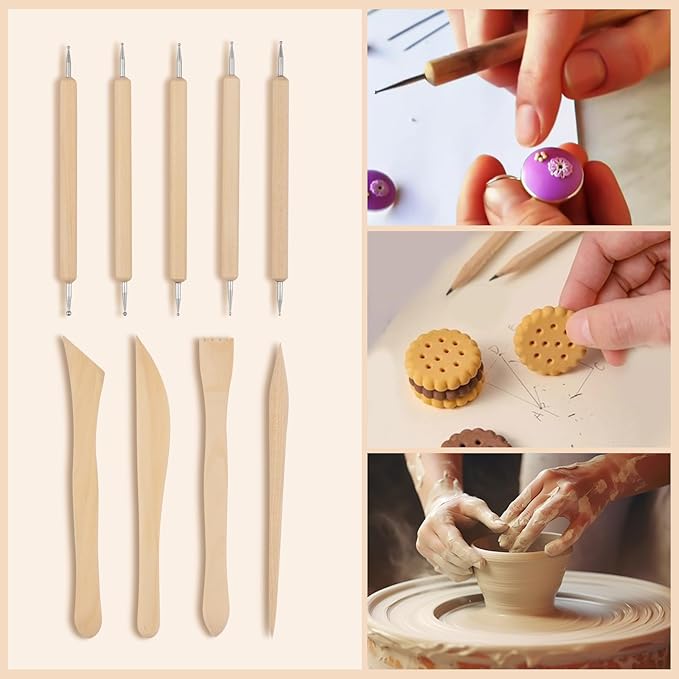 36PCS Clay Sculpting Tools Kit, Clay Pottery Carving Tool Kit with Wooden & Stainless Steel Clay Tools, Professional Clay Sculpting Tools for Adults, Sculpting Tools for Air Dry Clay, Polymer