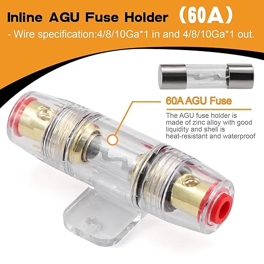 8 Gauge Wire Copper Aluminum CCA 50FT(25FT Red+25FT Black) Power & Ground Cable with 60A Fuse Holder,8ga Lugs,3:1 Heat Shrink Tube - Amp Wiring Kit for Car Audio,Battery,RV Trailer,Marine