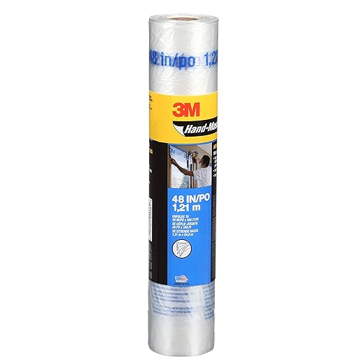 3M Hand Masker Advanced Masking Film, 48 in x 180 ft, Static Cling Keeps Film in Place, Prevents Liquids From Bleeding Through, Flake Resistant, For Indoors & Outdoors Use, 1 Roll (AMF48)