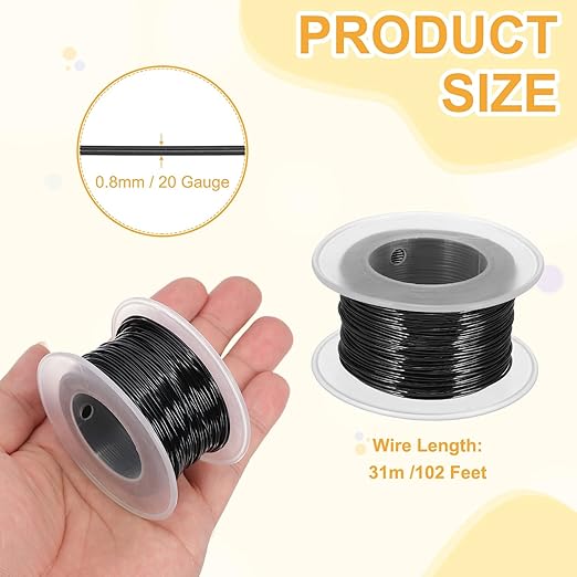 uxcell 20 Gauge / 0.8mm Anodized Aluminum Wire for Jewelry Craft Making, 102 Feet Bendable Flexible Wire for DIY Home Decor Gardening Sculpture, Black