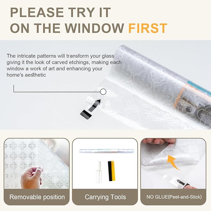 Window Privacy Film Decorative for Front Door, Bathroom Static Cling Stained Glass Sticker Opaque Heat Control UV Blocking Non-Adhesive for Home Windows 35.4 x 78.7 inches Horsetail