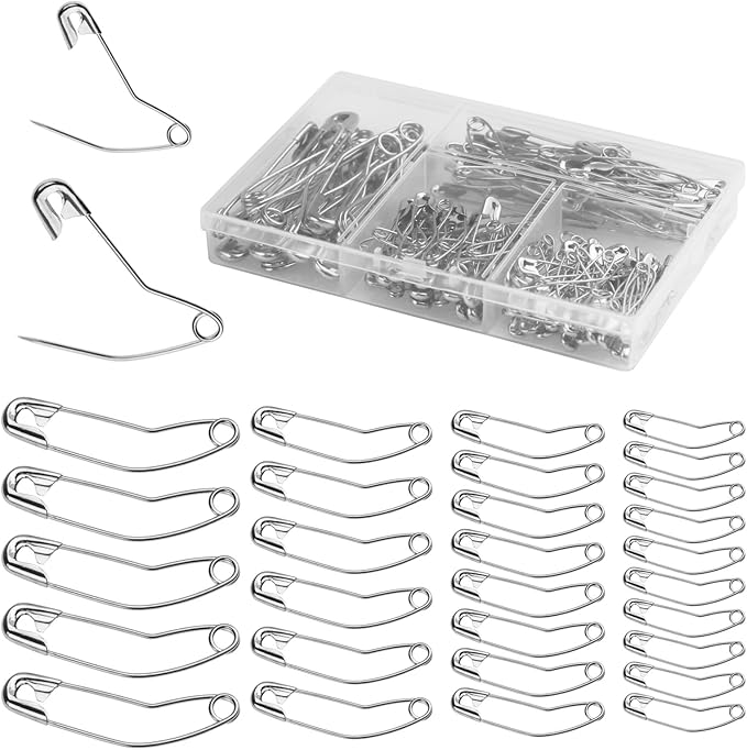 160 Pack Curved Safety Pins for Quilting Basting Pins 28mm 32mm 38mm 54mm Assorted Sizes Quilting Safety Pins Stainless Steel Quilting Pins