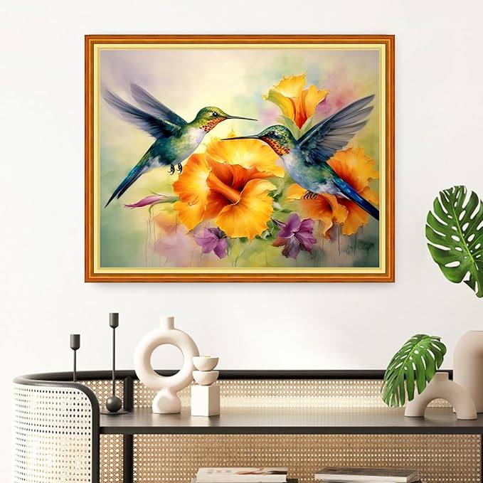 Redxing Stamped Cross Stitch Kits Full Range of Embroidery Starter Kits- Needlepoint Counted Cross Stitch Kits for Beginner Adults 11CT Printed Embroidery Kit-Hummingbirds Gather Honey 16x20 inch