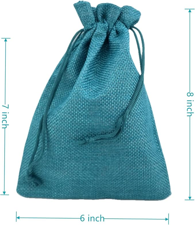 Palmhomee Pack of 25 Burlap Gift Bags with Drawstring Linen Jewelry Pouches Wedding Hessian Jute Bags for Birthday Jewelry and Treat Pouches Party Wedding Favors Gift Art and DIY Craft  (6x8 Inch, Peacock Blue)