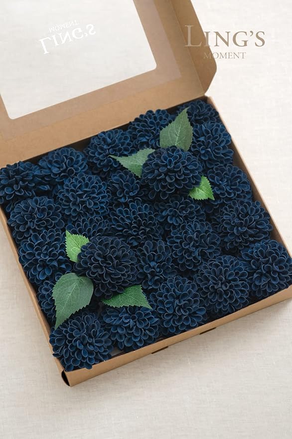 Ling's Moment Navy Blue Dahlia Foam Artificial Flowers Real Touch Faux Fake Flower For Home Decor Graduation Baby Shower Decorations Outdoors Party Favors Wedding Gifts Centerpieces Arrangements 25pcs