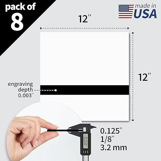 Trotec TroLase | 12"x12"x1/8", 8 Pcs | White/Black/White | 3 Ply | Modified Acrylic | Laser Engraving Double Color Plastic Sheet | Engraving Blanks for Laser, Saw, Guillotine | Made in USA