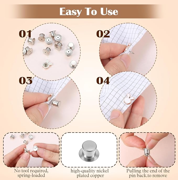 40pcs Locking Pin Back, Metal Locking Pin Backs for Enamel Pins, Pin Backs Locking Bulk, Silver