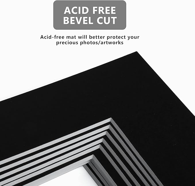 10 Pack Pre-Cut 11 x 14 Black Picture Mats for 8x10 Photos - White Core Bevel Cut Frame Matte, Acid Free, Ideal for Frames/Artwork/Prints