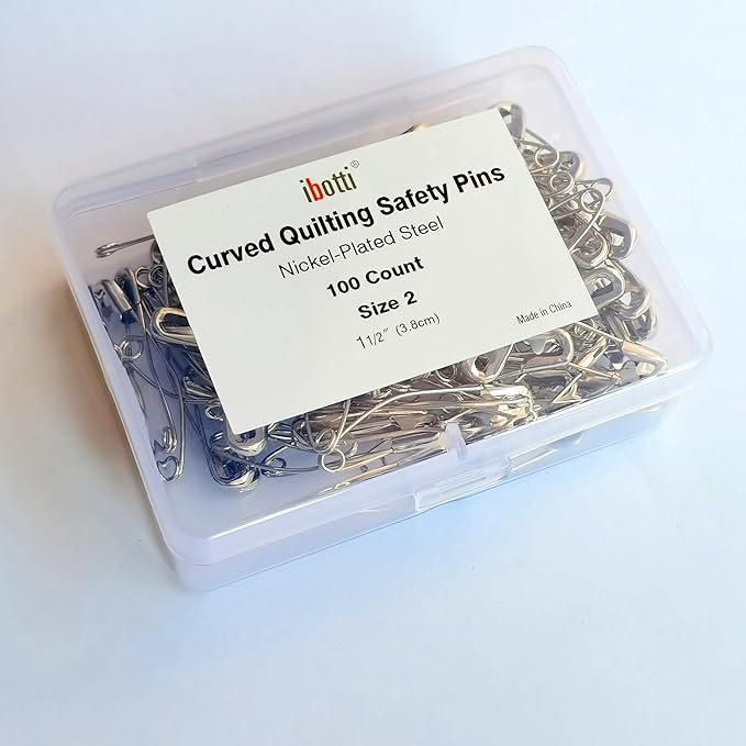 Curved Safety Pins for Quilting, Basting Pins, Size 2, 100-count