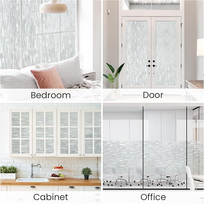 Haton Window Privacy Film, Frosted Glass Static Cling Sun Heat Blocking Window Clings, Frosting Opaque Coverings Stickers Tint for Home Office Door, Non Adhesive, White 23.6" x 157.4"