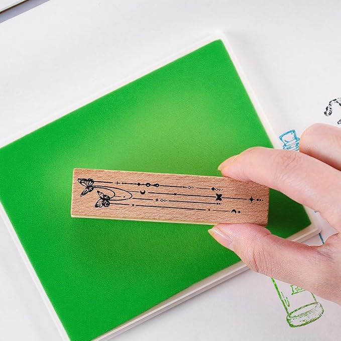 GTLZLZ Large Ink Pad for Rubber Stamps, 5" x 4" Washable Craft Stamp Pad for Kids, Fingerprint Ink Pad for Paper, Scrapbooking, Wood Fabric (Green)