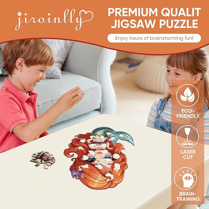 Wooden Puzzles for Adult and Kids, 100 Pieces Ocean Puzzle, Unique Shaped Mermaid Wooden Preschool Puzzle, Toddler Wooden Puzzle Toy Gift for Family and Friends, Suitable for Family Games