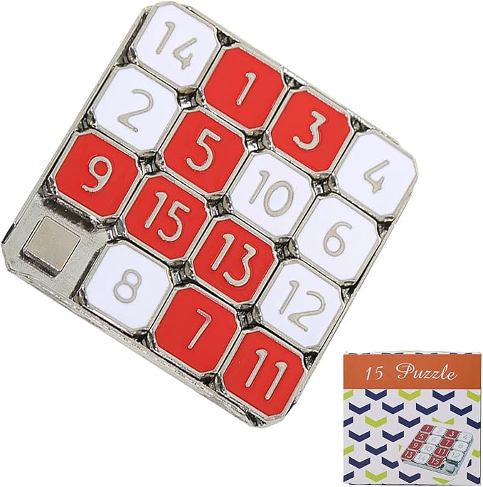 Metal Number Slide 15 Puzzle Red and White Number Sliding Puzzle Educational Learning Games Brain Teaser