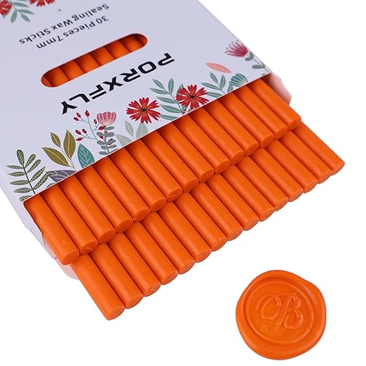 30 Pieces 7mm Sealing Wax Sticks for Glue Gun,PORXFLY Mini Wax Seal Sticks Great for Seals Stamp,Cards Envelopes,Wedding Invitations,Gift Wrapping,Wine Packages (Orange Yellow)
